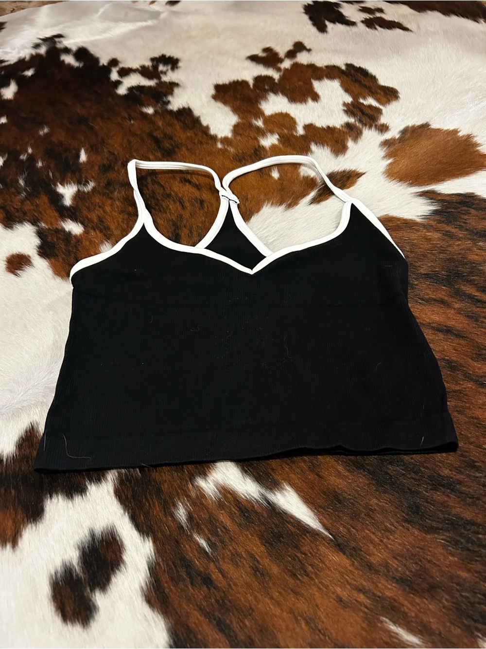 Black Ribbed Cropped Tank with White Trim